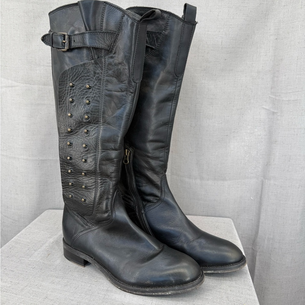 Area Forte Vintage Black Genuine Leather Strap riding boots sz 40 Italy